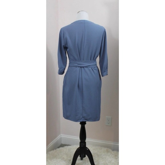 EVERLANE Sz 2 Blue Wrap Dress Japanese GoWeave 3/4 Sleeve - Picture 4 of 8
